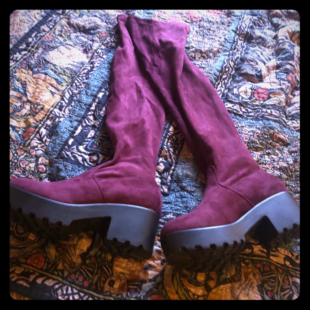 Brand new faux suede sexy punk boots burgundy